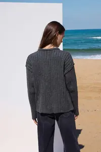 TRENDYOLMİLLA More Sustainable Anthracite Basic Ribbed Wide Pattern Knitwear Cardigan - Image 4