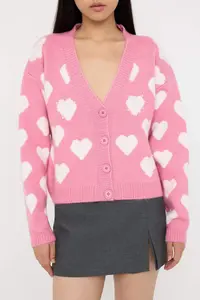 TRENDYOLMİLLA Teen Pink Soft textured Heart Patterned Pearl Detailed Knitwear Cardigan - Image 3
