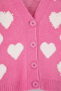 TRENDYOLMİLLA Teen Pink Soft textured Heart Patterned Pearl Detailed Knitwear Cardigan - Image 7