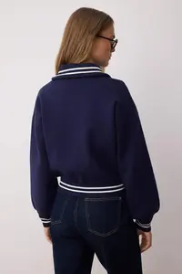 TRENDYOLMİLLA Navy Blue Premium Yarn/Special Yarn Zippered Coat Look Knitwear Cardigan - Image 4