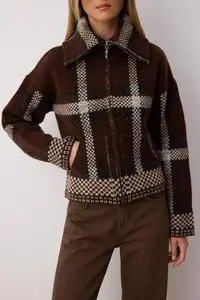 TRENDYOLMİLLA Brown Soft textured Zippered Coat Look Knitwear Cardigan - Image 3