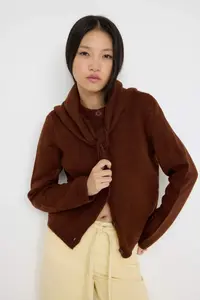 TRENDYOLMİLLA Teen Brown Soft textured Wide Pattern Extra Shawl Knitwear Cardigan