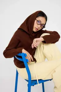 TRENDYOLMİLLA Teen Brown Soft textured Wide Pattern Extra Shawl Knitwear Cardigan - Image 2