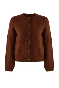TRENDYOLMİLLA Teen Brown Soft textured Wide Pattern Extra Shawl Knitwear Cardigan - Image 6