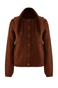 TRENDYOLMİLLA Teen Brown Soft textured Wide Pattern Extra Shawl Knitwear Cardigan - Image 7
