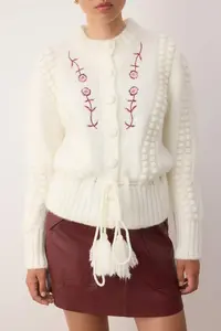 TRENDYOLMİLLA Ecru Soft textured Embroidered Knitwear Cardigan - Image 3