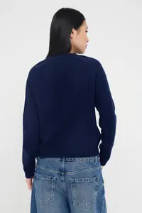 TRENDYOLMİLLA Navy Blue Crew Neck Cherry Accessory Detailed Knitwear Cardigan - Image 4