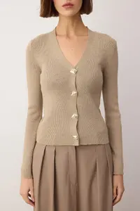 TRENDYOLMİLLA Mink Button Detailed Plain Knitwear Cardigan - Image 3