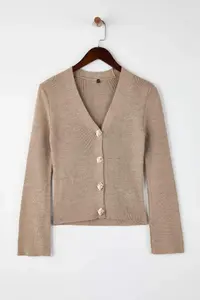 TRENDYOLMİLLA Mink Button Detailed Plain Knitwear Cardigan - Image 5
