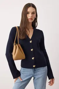 TRENDYOLMİLLA Navy Blue*001 Button Detailed Plain Knitwear Cardigan