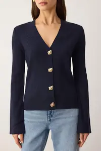 TRENDYOLMİLLA Navy Blue*001 Button Detailed Plain Knitwear Cardigan - Image 3