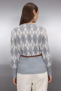 TRENDYOLMİLLA Special Collection Gray Baklava Patterned Arched Knitwear Cardigan - Image 8
