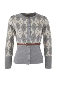 TRENDYOLMİLLA Special Collection Gray Baklava Patterned Arched Knitwear Cardigan - Image 9