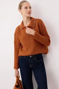 TRENDYOLMİLLA Brick Red with bible Wide Pattern Knitwear Cardigan - Image 2