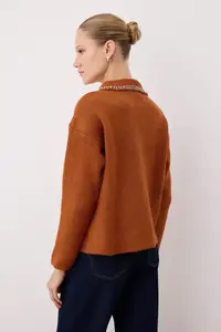 TRENDYOLMİLLA Brick Red with bible Wide Pattern Knitwear Cardigan - Image 4