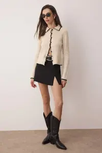 TRENDYOLMİLLA Stone Polo Shirt Collar Button Coated Embroidered Knitwear Cardigan - Image 2