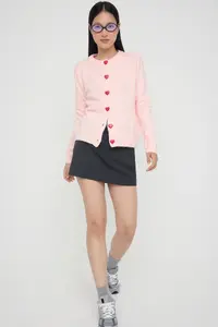 TRENDYOLMİLLA Teen Pink Soft textured Heart buttoned Knitwear Cardigan - Image 2