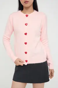 TRENDYOLMİLLA Teen Pink Soft textured Heart buttoned Knitwear Cardigan - Image 3