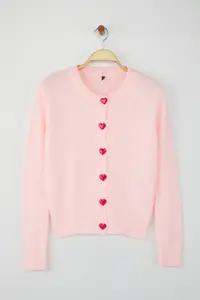 TRENDYOLMİLLA Teen Pink Soft textured Heart buttoned Knitwear Cardigan - Image 5