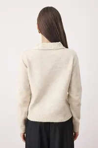 TRENDYOLMİLLA Stone Lace Collar Detailed Knitwear Cardigan - Image 4