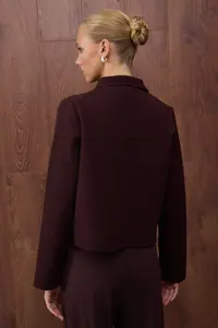 TRENDYOLMİLLA Special Collection Brown Cotton Blended Polo Shirt Collar Pocket Detail Knitwear Cardigan - Image 4