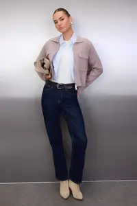 TRENDYOLMİLLA Special Collection Mink Cotton Blended Polo Shirt Collar Pocket Detail Knitwear Cardigan - Image 2