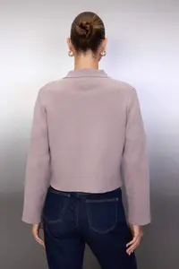 TRENDYOLMİLLA Special Collection Mink Cotton Blended Polo Shirt Collar Pocket Detail Knitwear Cardigan - Image 4