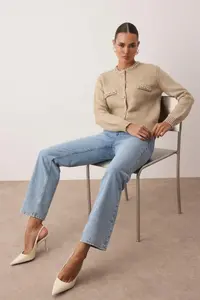 TRENDYOLMİLLA Mink Soft textured Stone Embroidered Knitwear Cardigan - Image 2