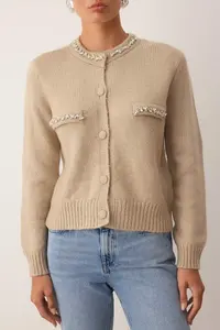 TRENDYOLMİLLA Mink Soft textured Stone Embroidered Knitwear Cardigan - Image 3