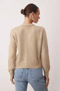 TRENDYOLMİLLA Mink Soft textured Stone Embroidered Knitwear Cardigan - Image 4
