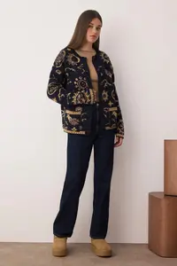 TRENDYOLMİLLA Navy Blue Soft textured Wide Pattern Knitwear Cardigan - Image 2