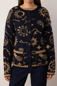 TRENDYOLMİLLA Navy Blue Soft textured Wide Pattern Knitwear Cardigan - Image 3