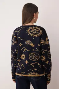 TRENDYOLMİLLA Navy Blue Soft textured Wide Pattern Knitwear Cardigan - Image 4