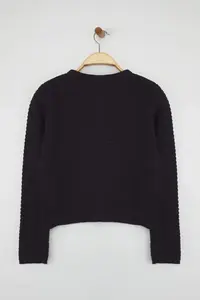 TRENDYOLMİLLA Navy Blue textured Cotton Look Knitwear Cardigan - Image 6