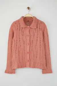 TRENDYOLMİLLA Dusty Rose Cellular/Perforated Boucle Thread Knitwear Cardigan - Image 5
