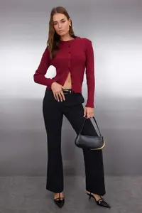 TRENDYOLMİLLA Plum Glitter Thread Fitted Chic Knitwear Cardigan - Image 2