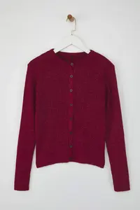 TRENDYOLMİLLA Plum Glitter Thread Fitted Chic Knitwear Cardigan - Image 5