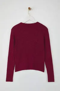 TRENDYOLMİLLA Plum Glitter Thread Fitted Chic Knitwear Cardigan - Image 6