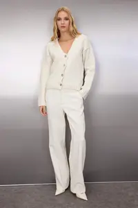 TRENDYOLMİLLA Beige sequined Thread Button Detailed Knitwear Cardigan - Image 2