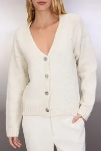 TRENDYOLMİLLA Beige sequined Thread Button Detailed Knitwear Cardigan - Image 3