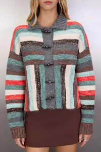 TRENDYOLMİLLA Multicolored Soft textured Knitwear Cardigan - Image 3
