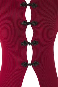 TRENDYOLMİLLA Burgundy Premium/Special Thread Fitted Accessory Detailed Knitwear Cardigan - Image 6