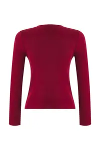TRENDYOLMİLLA Burgundy Premium/Special Thread Fitted Accessory Detailed Knitwear Cardigan - Image 7