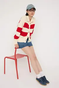 TRENDYOLMİLLA Teen Stone Striped Polo Shirt Collar Knitwear Cardigan - Image 2