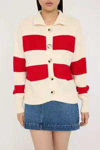 TRENDYOLMİLLA Teen Stone Striped Polo Shirt Collar Knitwear Cardigan - Image 3