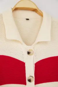 TRENDYOLMİLLA Teen Stone Striped Polo Shirt Collar Knitwear Cardigan - Image 6