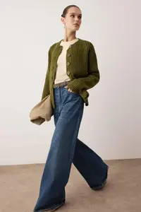 TRENDYOLMİLLA Wardrobe Essentials Khaki Soft textured Basic Knitwear Cardigan | - Image 2