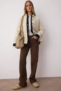 TRENDYOLMİLLA Beige Boucle/textured Thread Wide Pattern Coat Look Knitwear Cardigan - Image 2