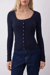 TRENDYOLMİLLA Navy Blue-Ecru Basic 2 Sets Paket Knitwear Sweater-Cardigan - Image 3