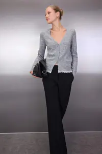TRENDYOLMİLLA Gray Lace Garnished Detailed Knitwear Cardigan - Image 2